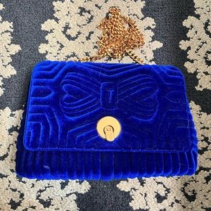 Ted Baker Royal Navy Velvet Crossbody Purse with Rose Gold Chain